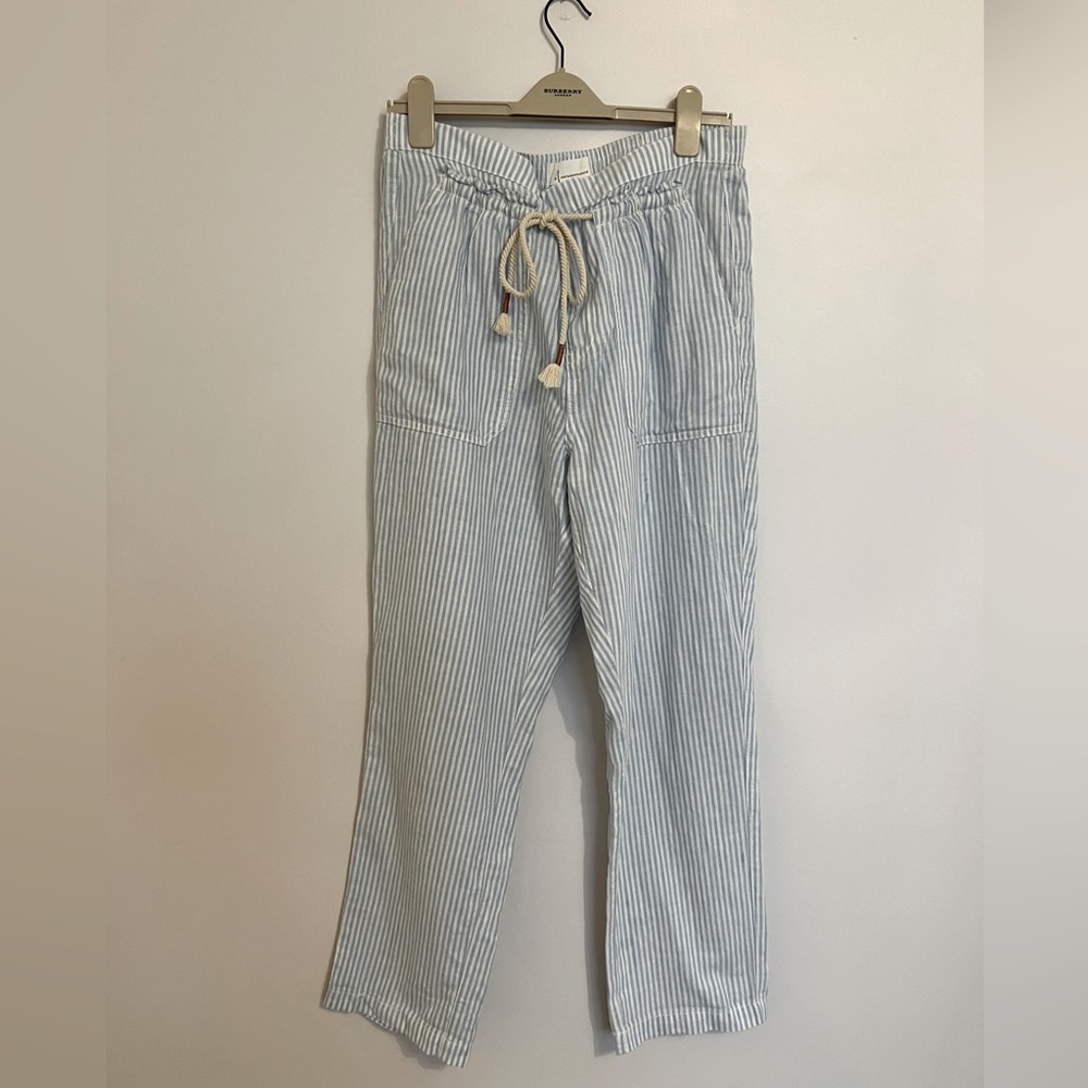 Anthropologie Blue & White Striped Linen Pants